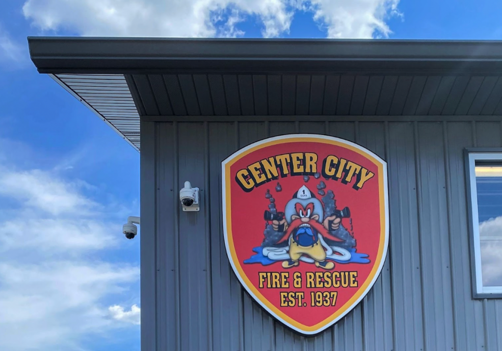 Bold colors and shapes cabinet sign